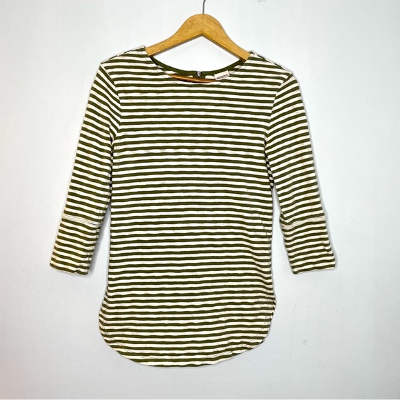 Merona Olive Striped Knit 3/4 Sleeve Top Women’s XS Exposed Zipper - Picture 1 of 12